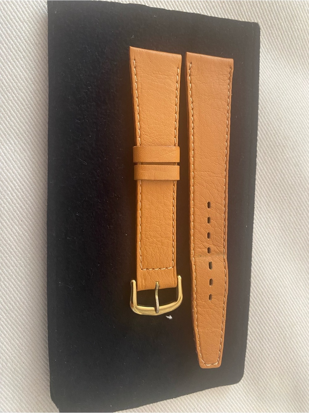 Vintage Tan Leather Watch Strap with Gold plated Buckle 18mm for Cartier